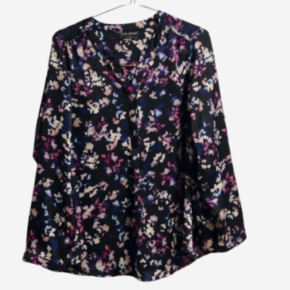 Lane Bryant Blouse Top Satin Ruched-Shoulder Women's Size 18 Blue Long Sleeves - Picture 4 of 4